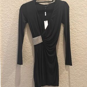 Beautiful SKY black rhinestone detail long sleeve mini dress xs new with tags